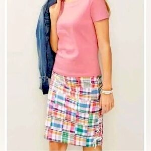 Talbots Madras Patchwork Plaid Lined Tie Accent Skirt Size 8P